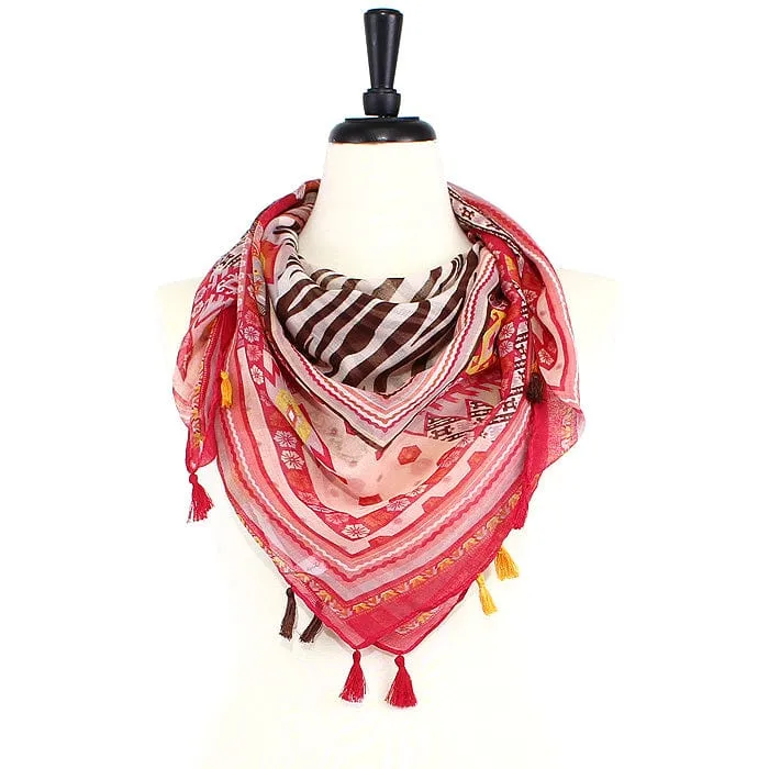 JZ-18-C Zebra Print Square Tassel Scarf