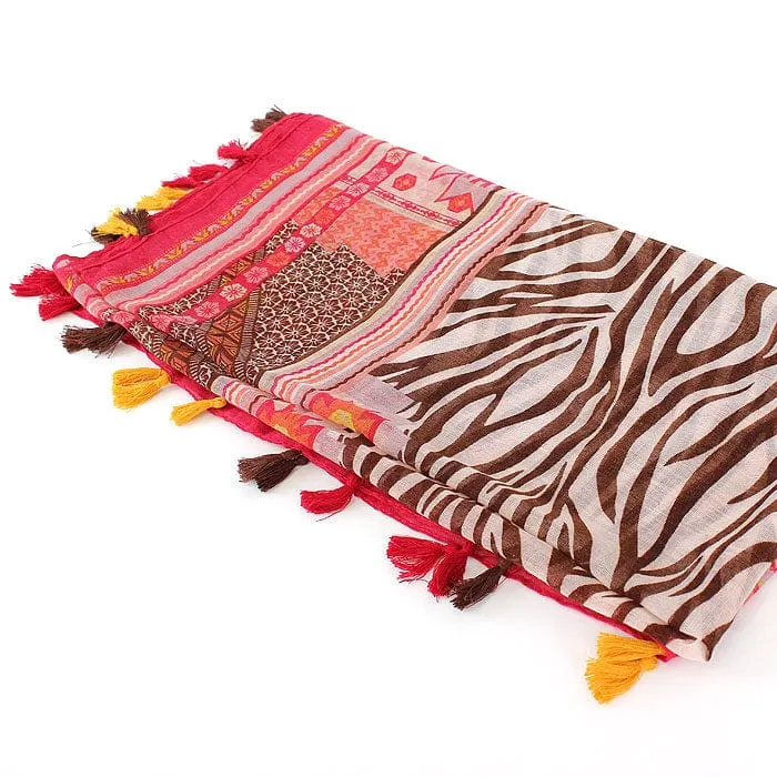 JZ-18-C Zebra Print Square Tassel Scarf