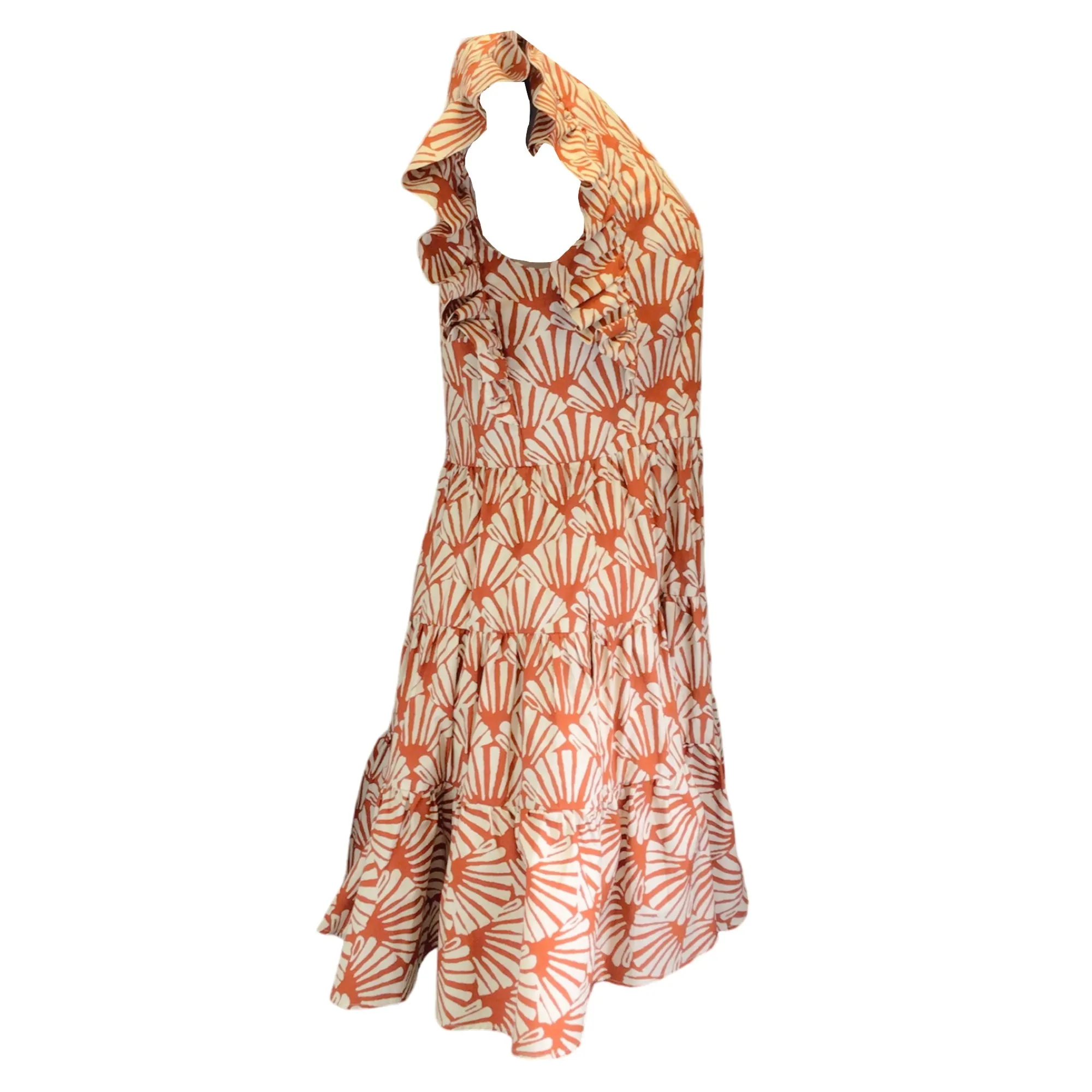 La DoubleJ Orange / Ivory Ventaglio Print Cotton Poplin Honeybun Dress