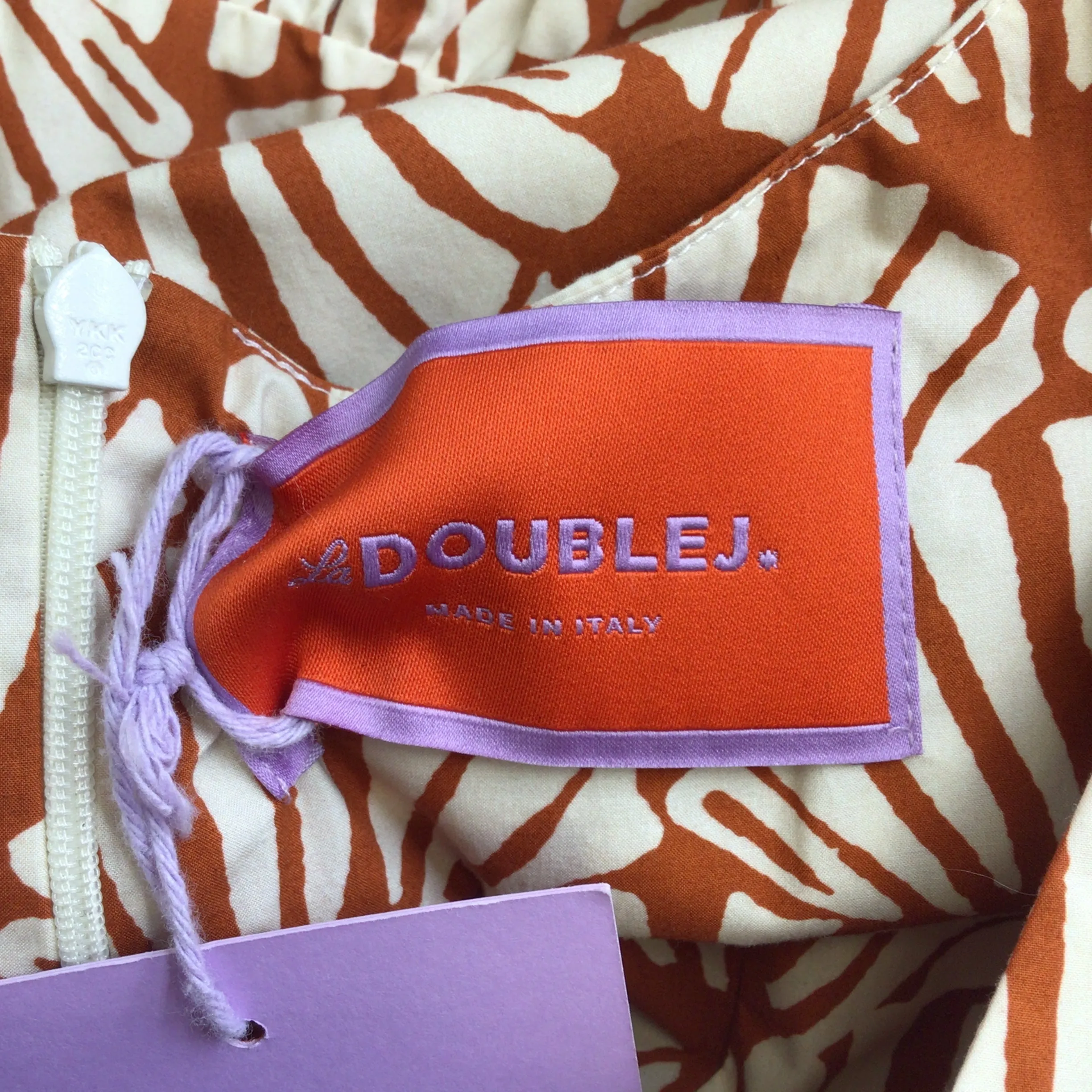 La DoubleJ Orange / Ivory Ventaglio Print Cotton Poplin Honeybun Dress