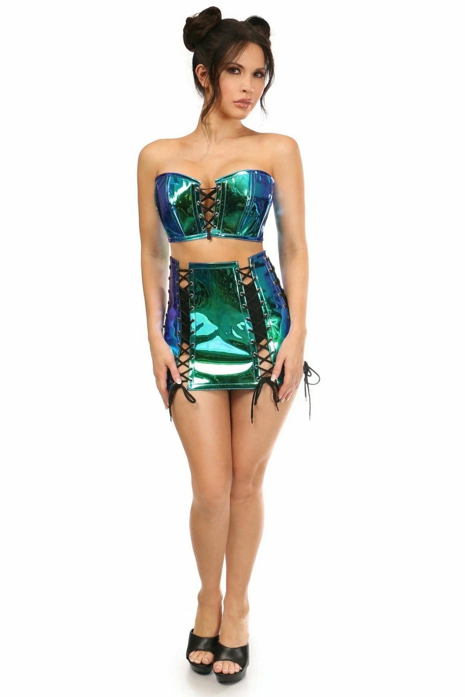 Lavish 2 PC Blue/Teal Holo Bustier & Skirt Set