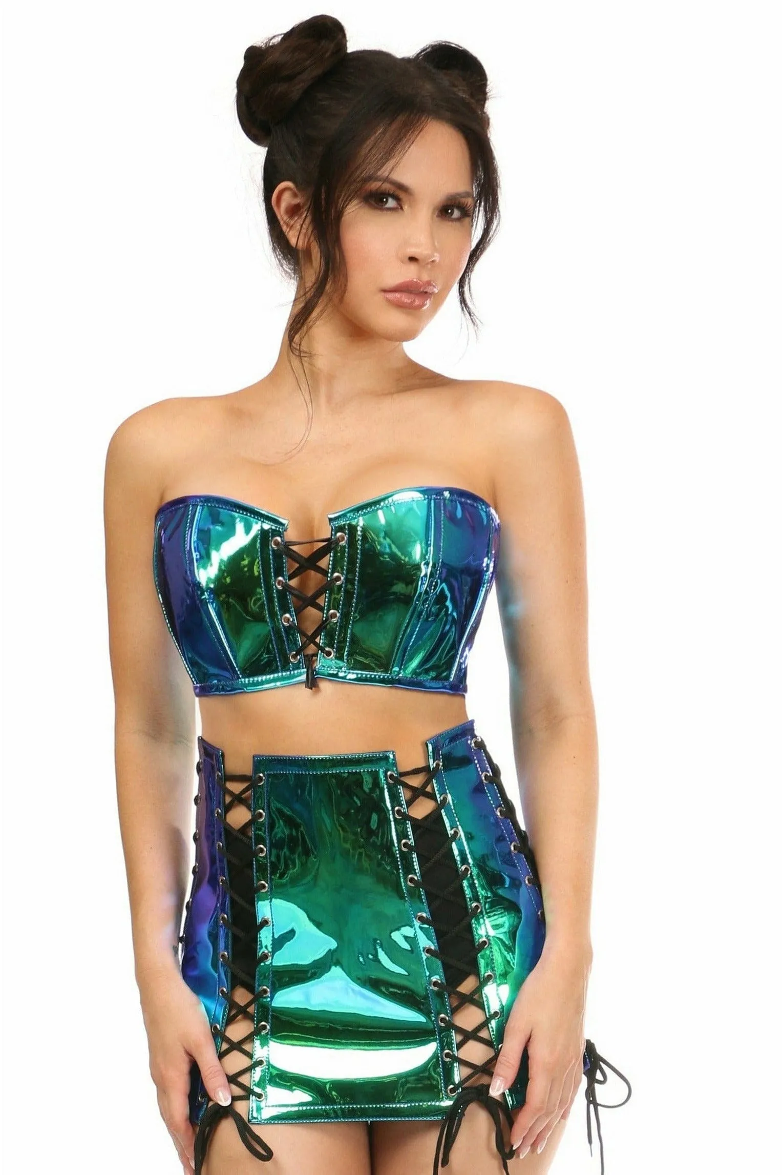 Lavish 2 PC Blue/Teal Holo Bustier & Skirt Set