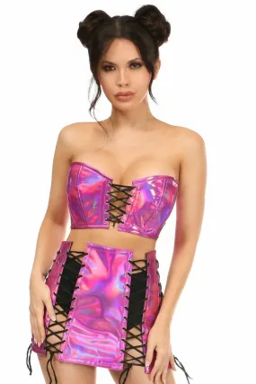 Lavish 2 PC Fuchsia Holo Bustier & Skirt Set