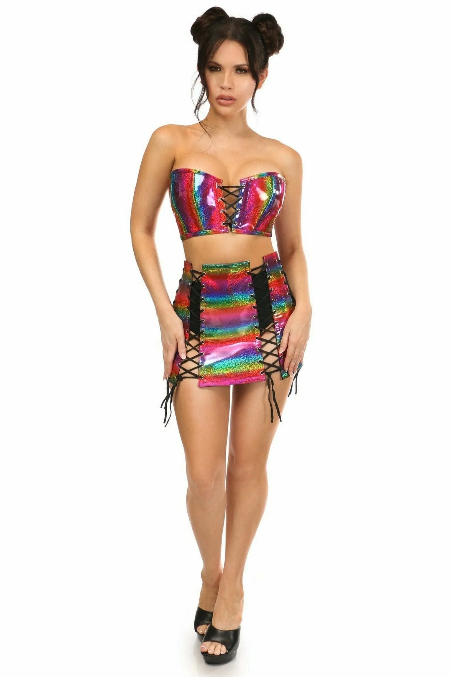 Lavish 2 PC Rainbow Glitter Bustier & Skirt Set