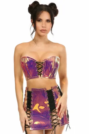 Lavish 2 PC Rainbow Gold Holo Bustier & Skirt Set