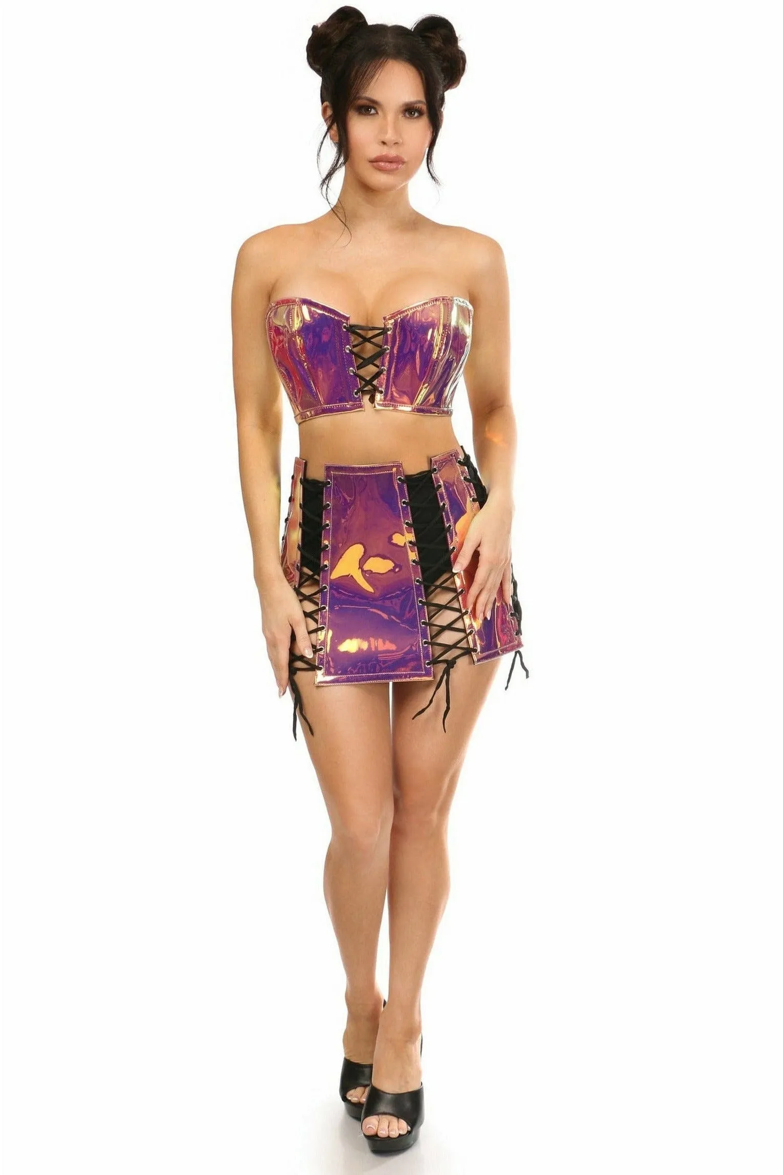 Lavish 2 PC Rainbow Gold Holo Bustier & Skirt Set