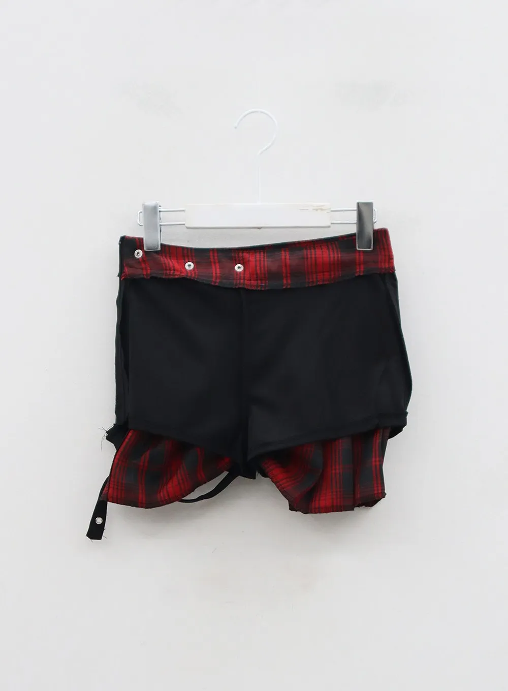 Layered Plaid Pleated Mini Skirt And Short Pants BN22