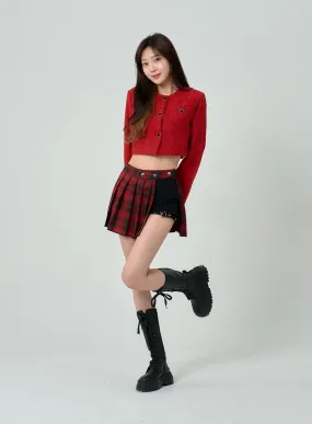 Layered Plaid Pleated Mini Skirt And Short Pants BN22