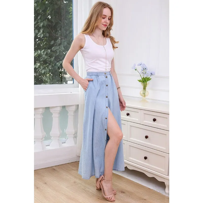 Light Denim Button Up Maxi Skirt