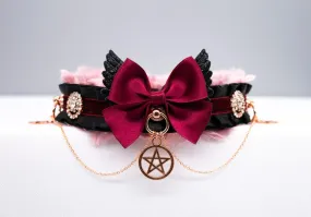 Limited Edition ~ Luxury "Fur Lined" Black and Maroon Velvet BDSM Collar