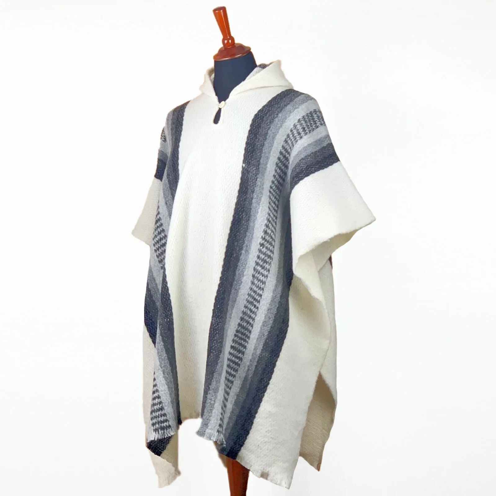 Llama Wool Unisex South American Handwoven Hooded Poncho Pullover