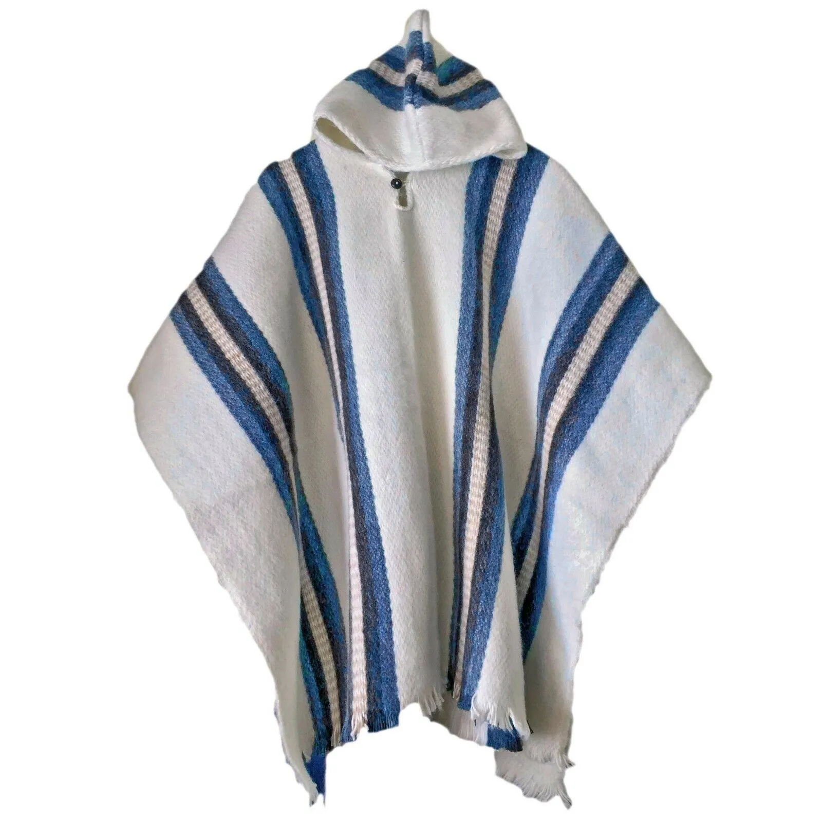 Llama Wool Unisex South American Handwoven Hooded Poncho Pullover