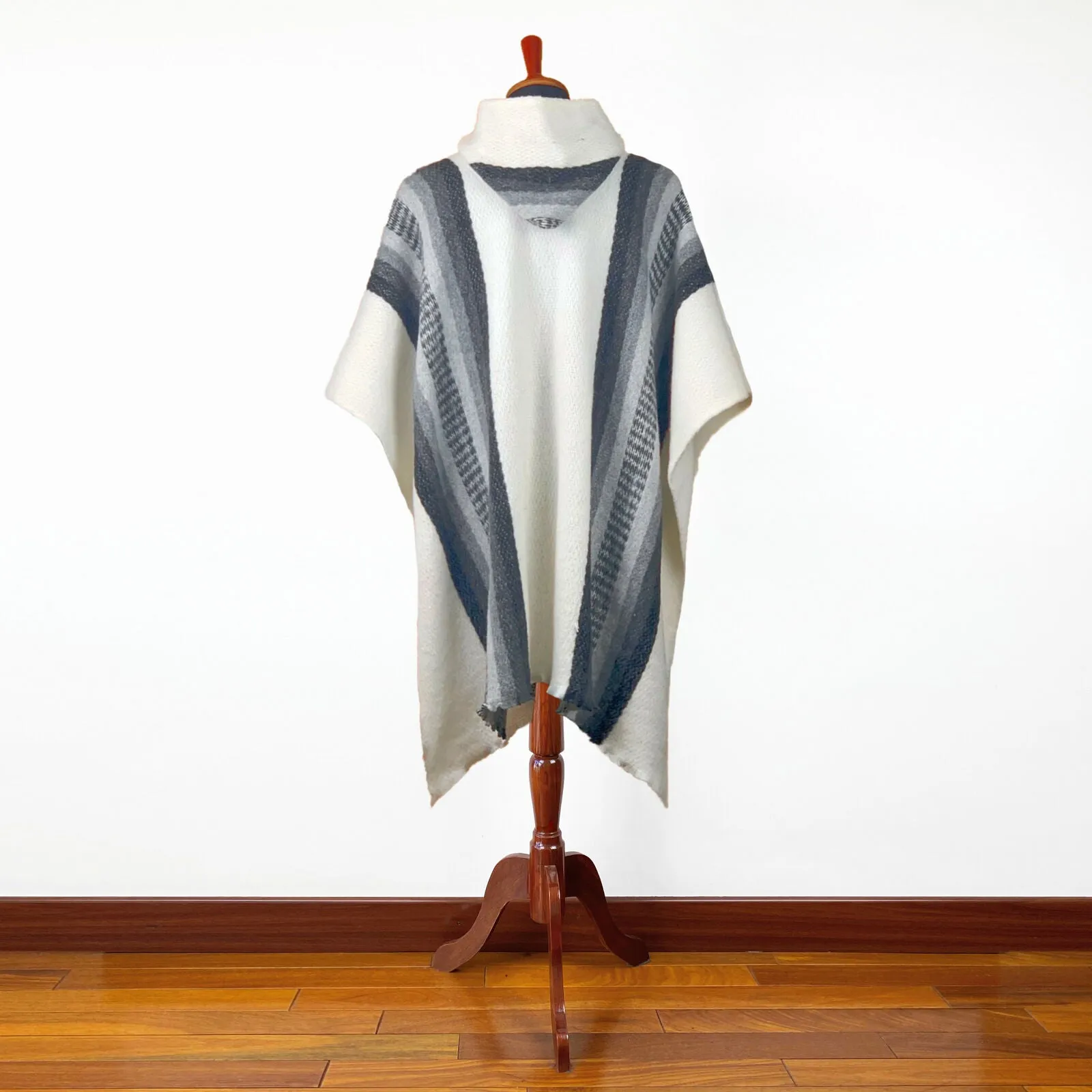 Llama Wool Unisex South American Handwoven Hooded Poncho Pullover