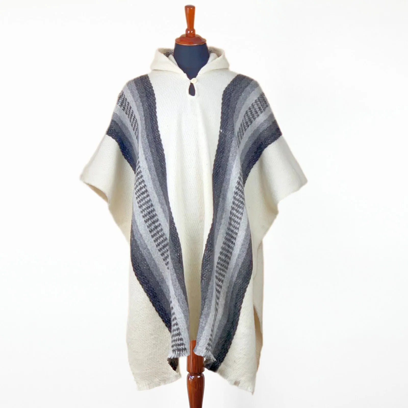 Llama Wool Unisex South American Handwoven Hooded Poncho Pullover