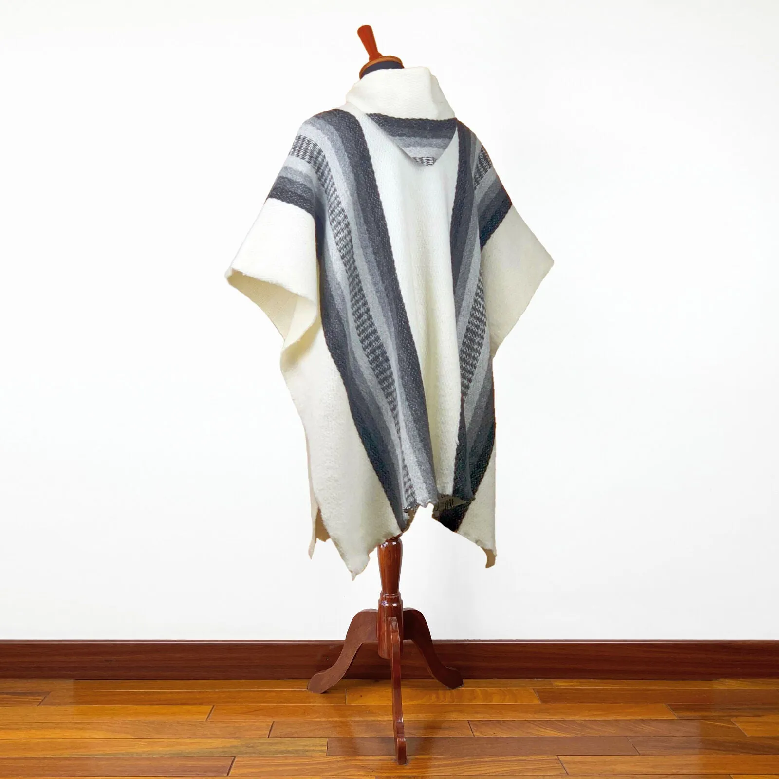 Llama Wool Unisex South American Handwoven Hooded Poncho Pullover