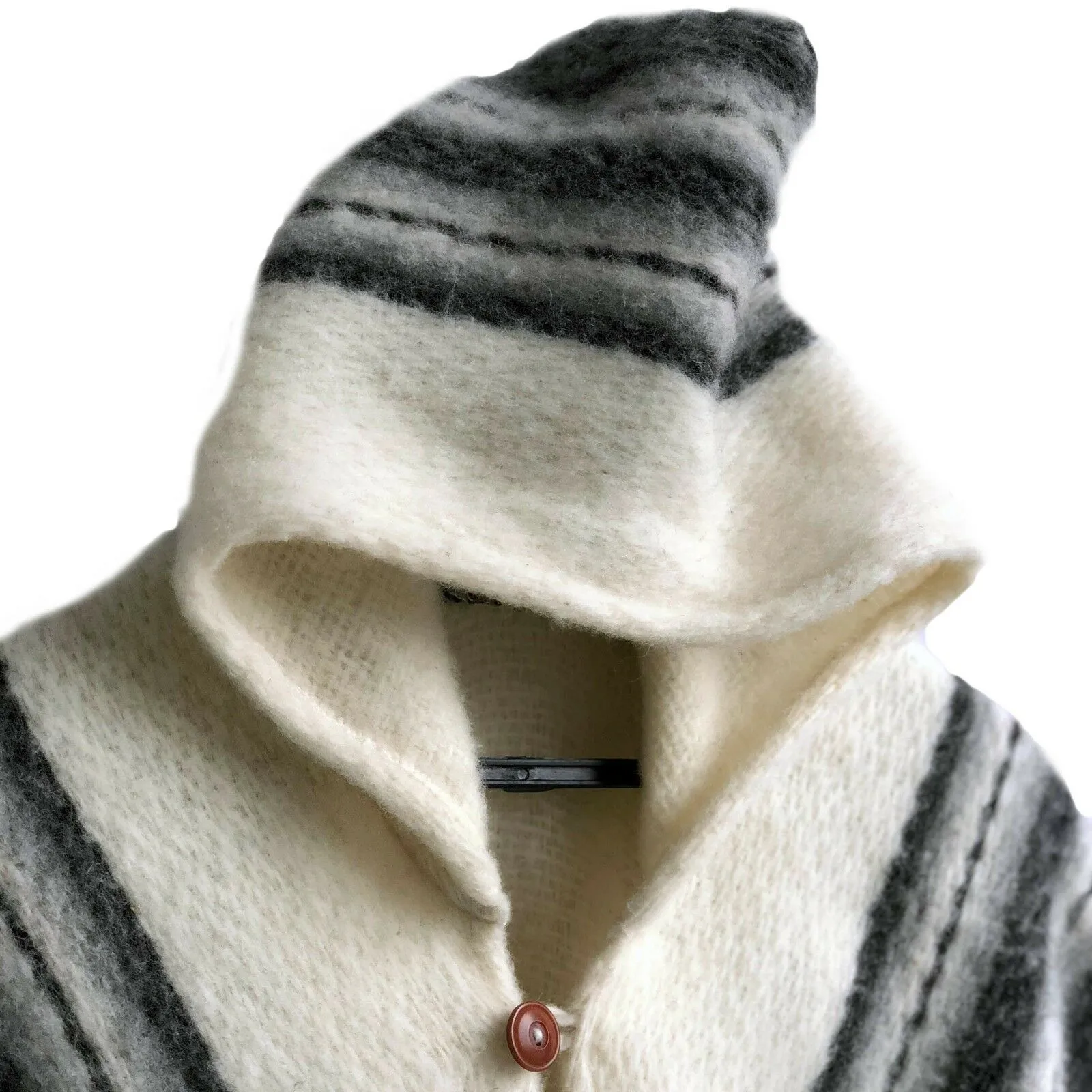 Llama Wool Unisex South American Handwoven Hooded Poncho Pullover