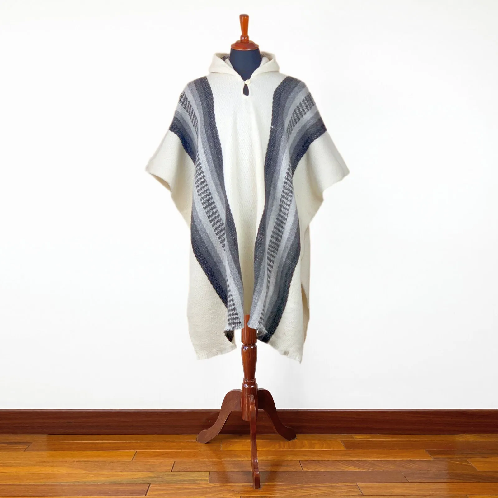 Llama Wool Unisex South American Handwoven Hooded Poncho Pullover