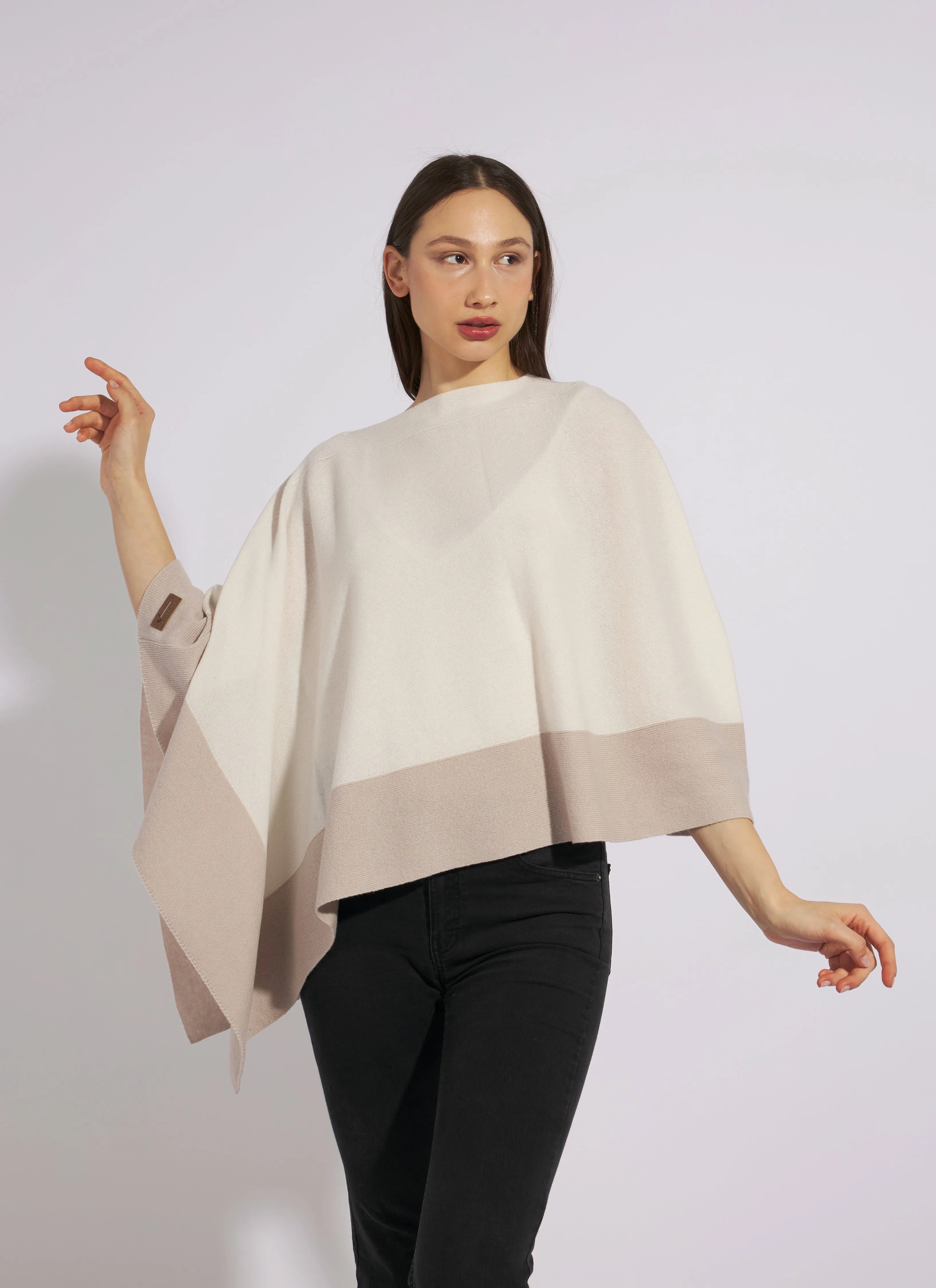 Lorena Two-Tone Cashmere V-Neck Poncho by Curling Collection