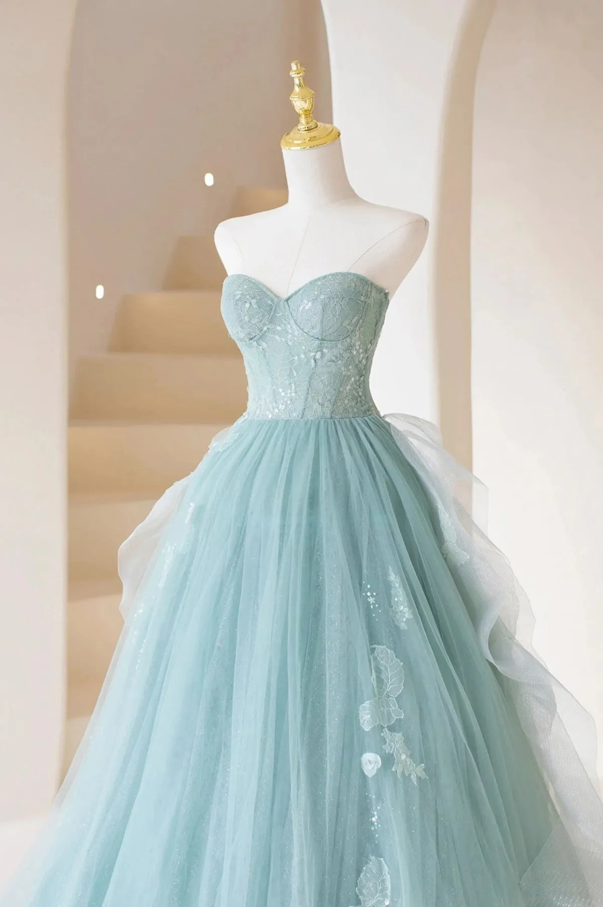 Lovely A-line Tulle Strapless Long Prom Dress, A-Line Tulle Formal Party Dress