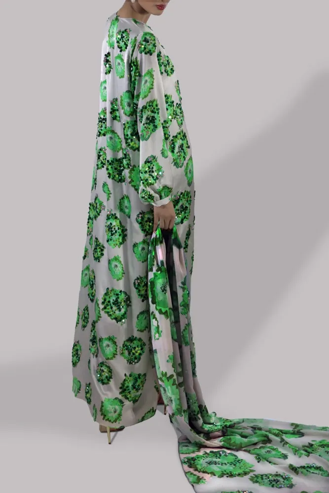 Luxe Edit '24 - Jadeite And Green Digital Print Embellished Satin Silk Set