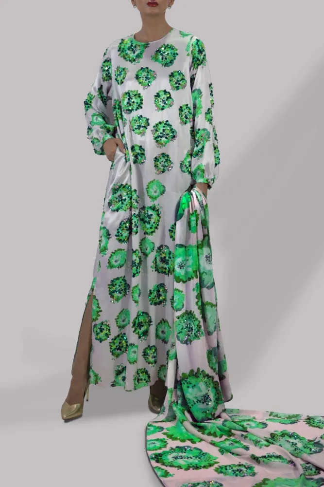 Luxe Edit '24 - Jadeite And Green Digital Print Embellished Satin Silk Set