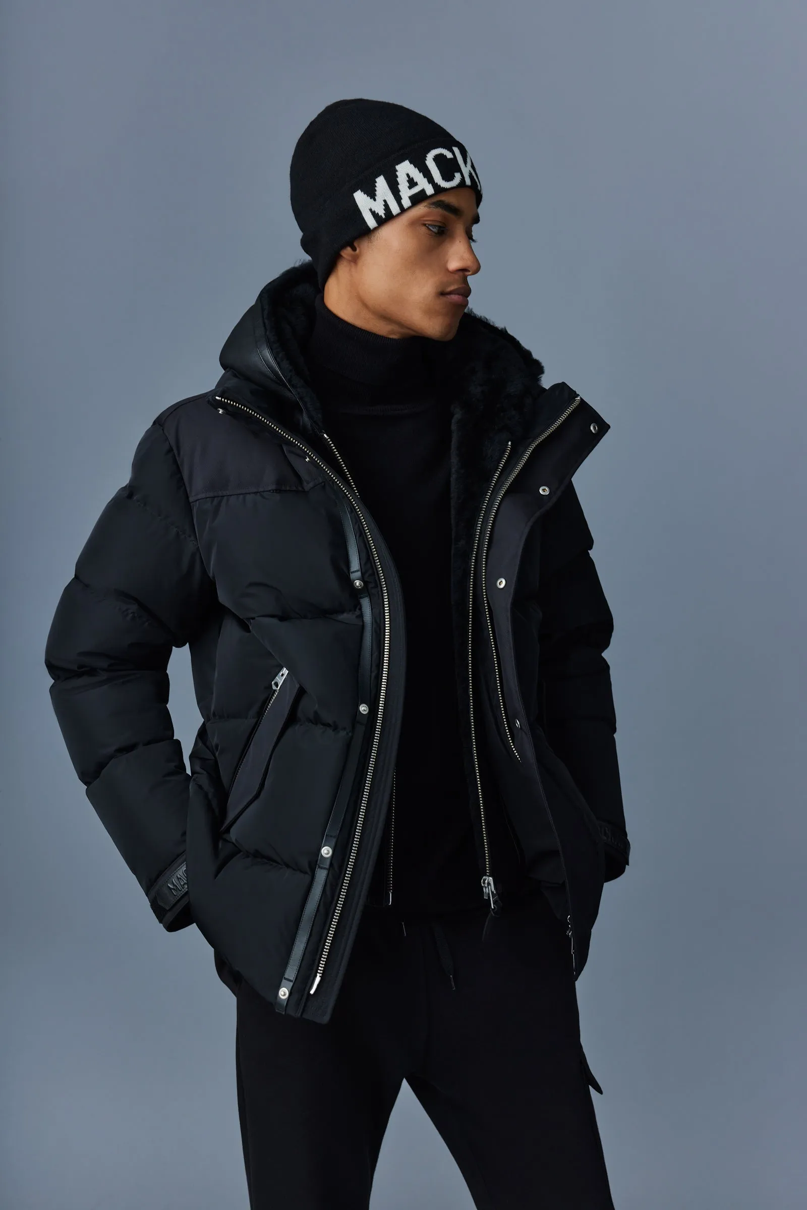 Mackage Riley Classic Down Jacket Removable Shearling Bib