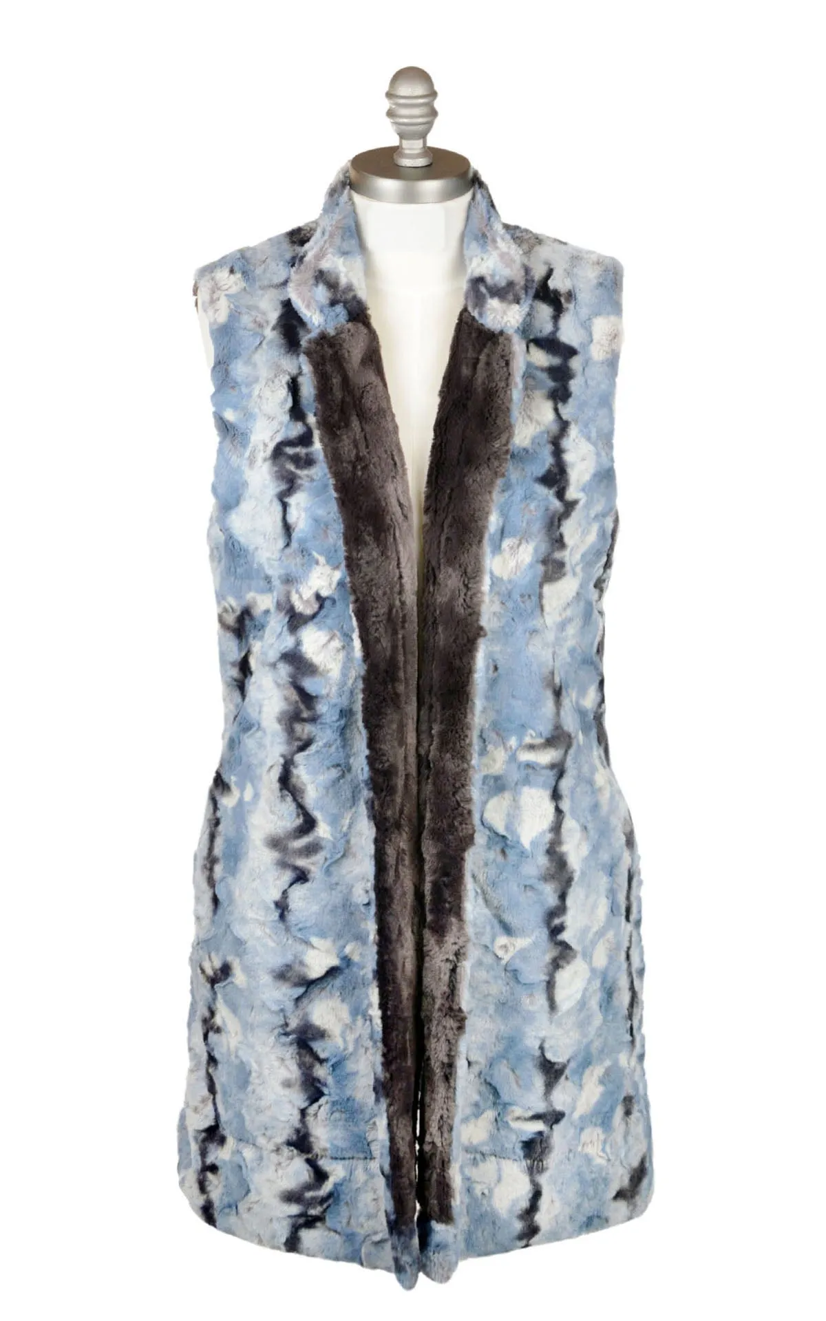 Mandarin Vest, Reversible less pockets - Cascade Luxury Faux Furs