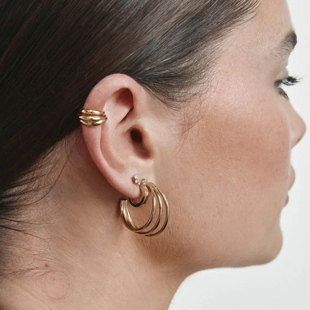 Maxi Triple Hoop Stud Earrings in Gold