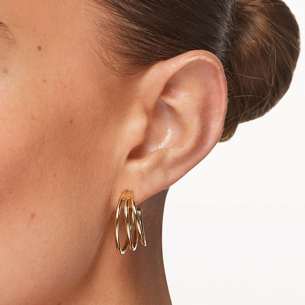 Maxi Triple Hoop Stud Earrings in Gold