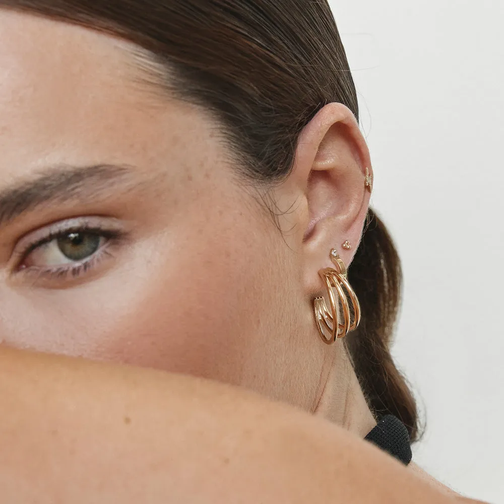 Maxi Triple Hoop Stud Earrings in Gold