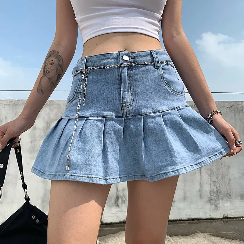 McGregor Clan-Women Y2K Jeans Skirts High Waist Pleated