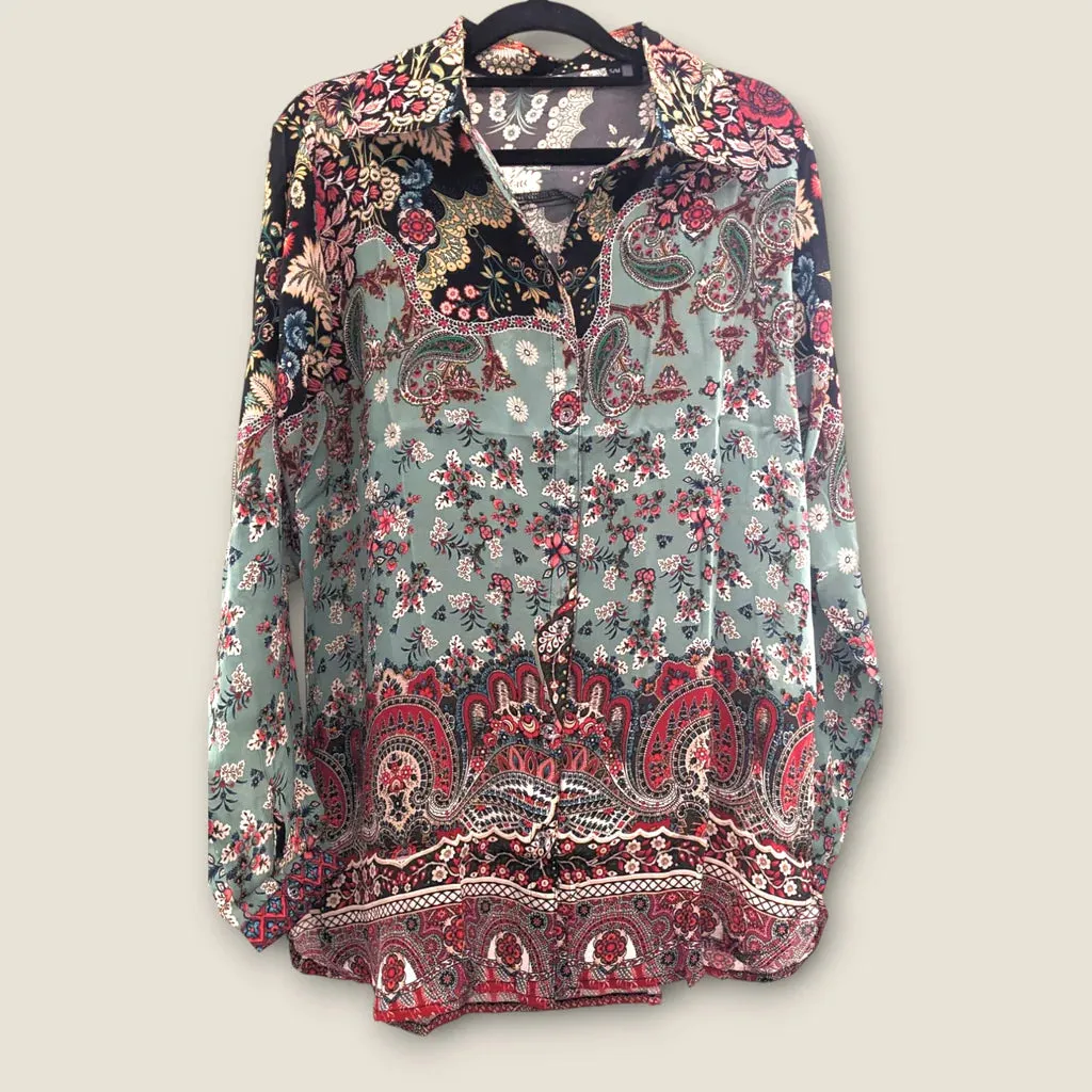 Melange -  Paisley Mint Collared Shirt