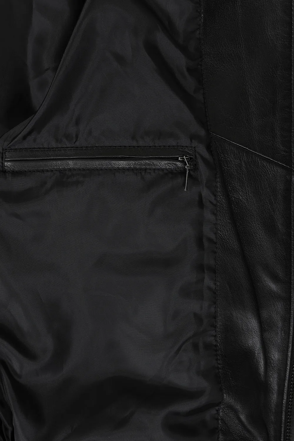 Men's Black Leather Bomber Jacket - Lleyton