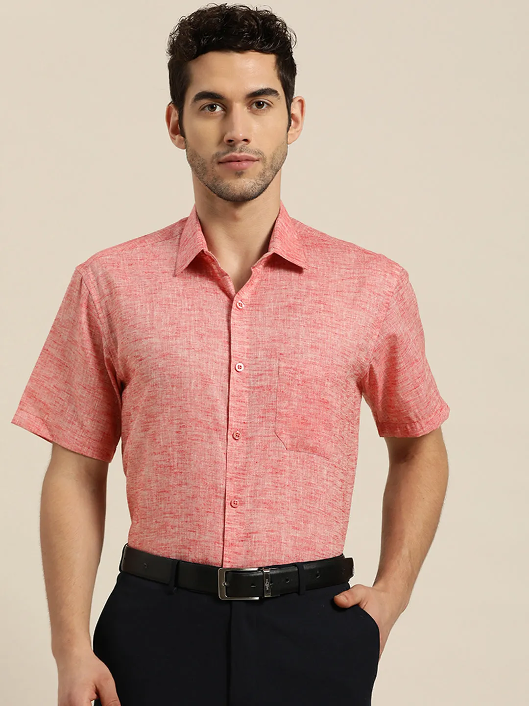 Men's Cotton Blend Peach Classic Formal Shirt - Sojanya