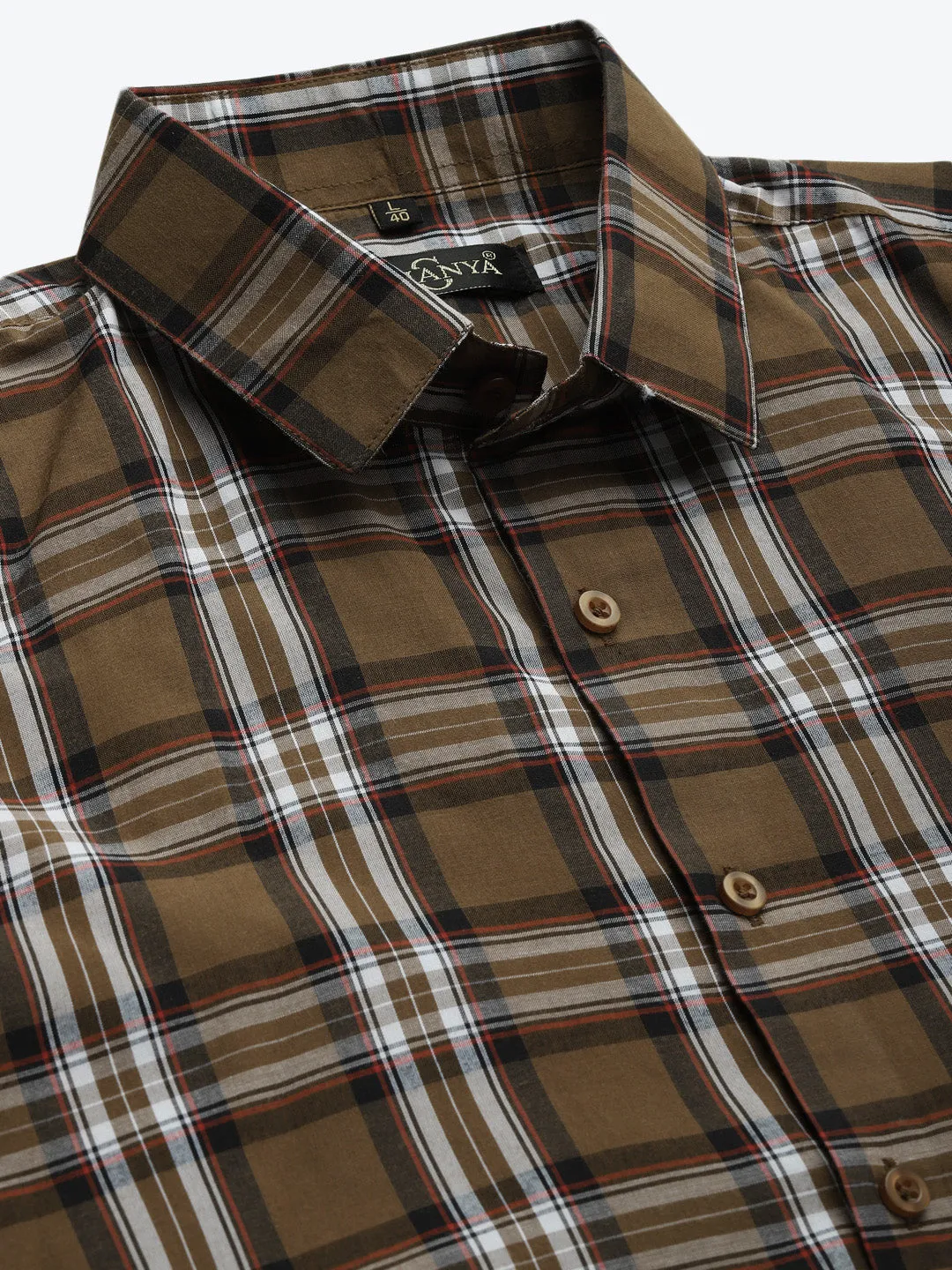 Men's Cotton Brown & White Casual Shirt