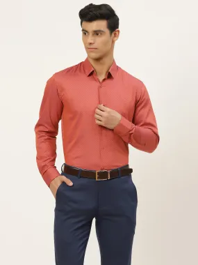 Mens Cotton Peach & Navy Blue Self Design Formal Shirt - Sojanya