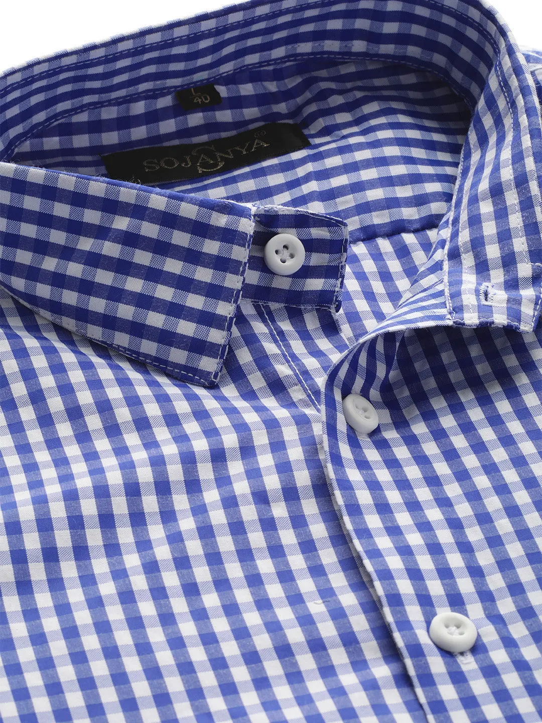 Men's Cotton Royal Blue & White Checked Formal Shirt - Sojanya