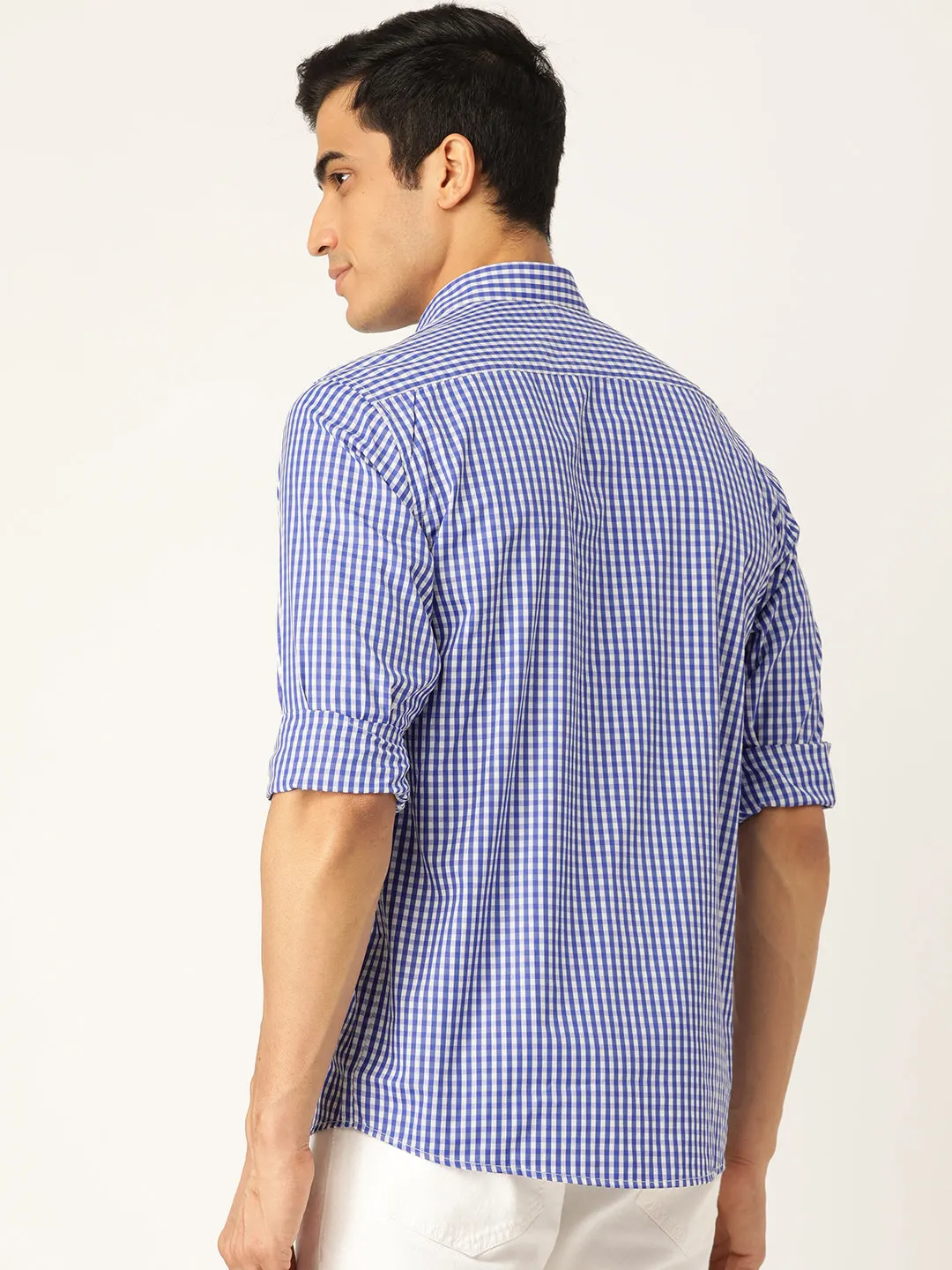 Men's Cotton Royal Blue & White Checked Formal Shirt - Sojanya