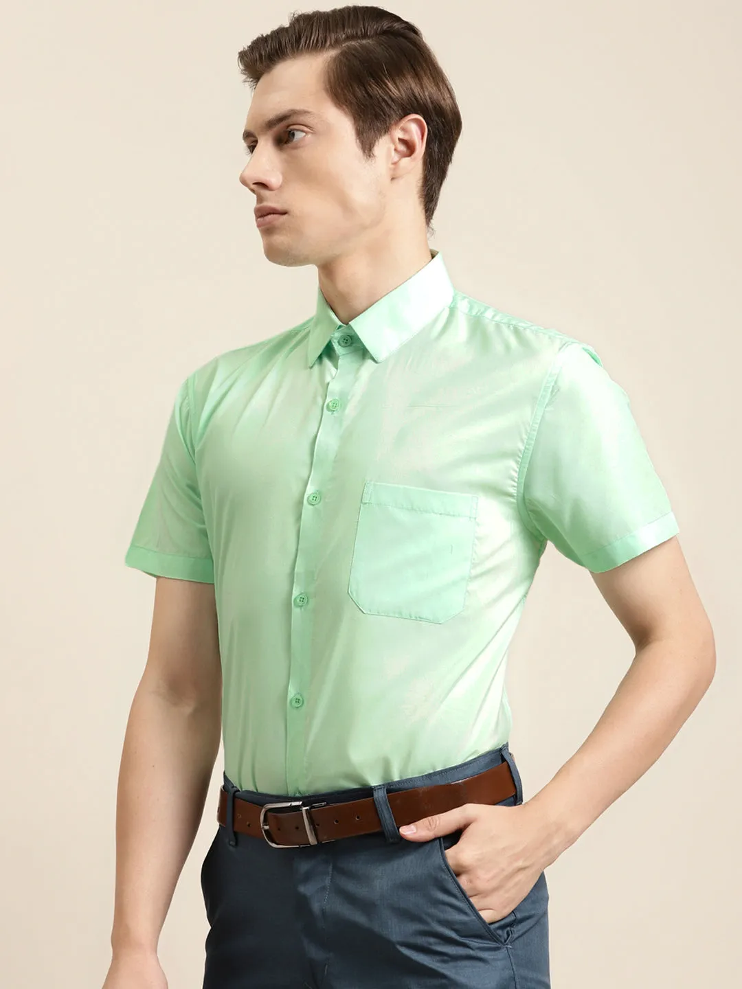 Men's Cotton Sea Green Classic Formal Shirt - Sojanya