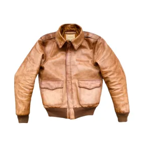 Men's Distressed Type A-2 Leather Jacket Tan