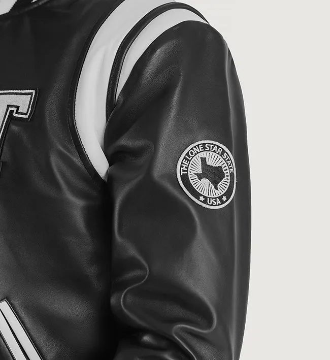 Men's Texas Black Leather Varsity Jacket