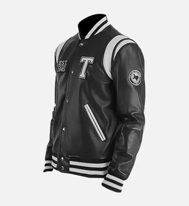 Men's Texas Black Leather Varsity Jacket