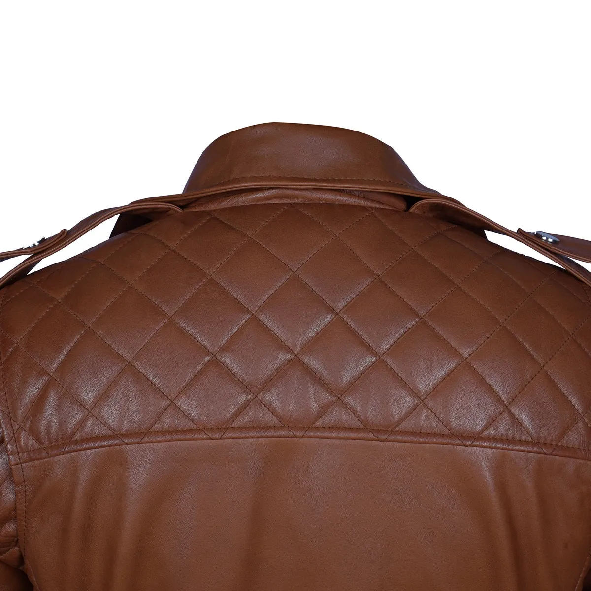 Men's Trending Stylish And Comfortable Diamond Stitch Tan Leather Biker Jacket By Brune & Bareskin