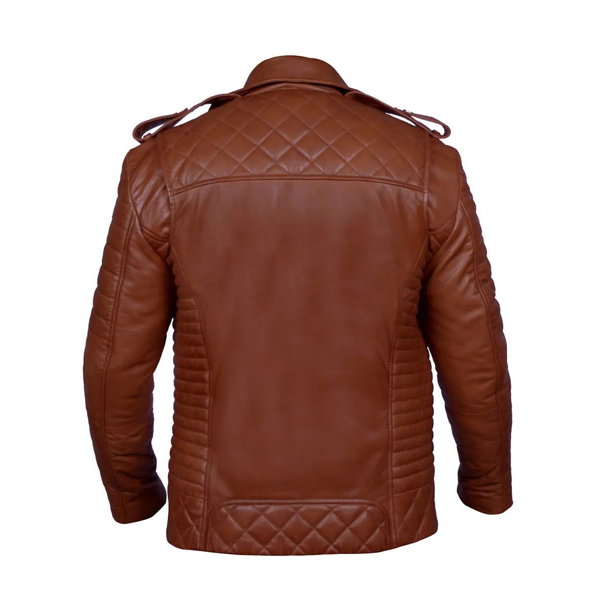 Men's Trending Stylish And Comfortable Diamond Stitch Tan Leather Biker Jacket By Brune & Bareskin