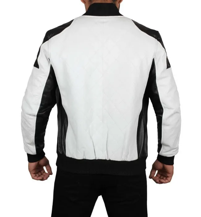 Men's White leather bomber jacket