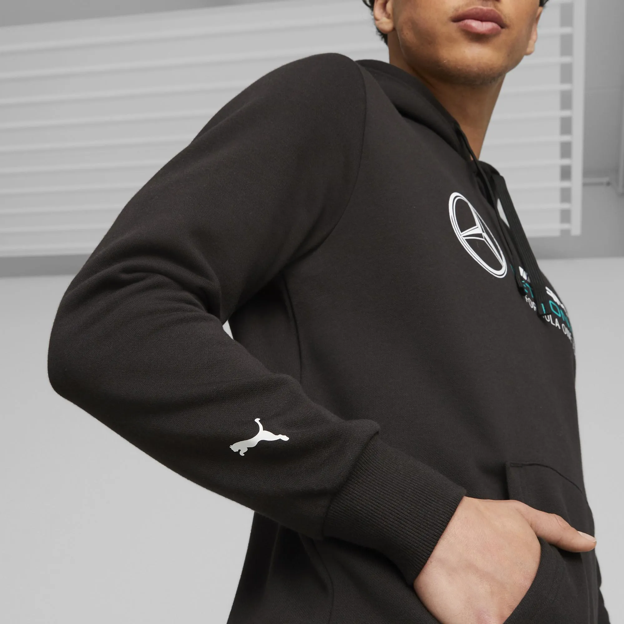 Mercedes sweatshirt, hooded, Puma, ESS, fleece, black