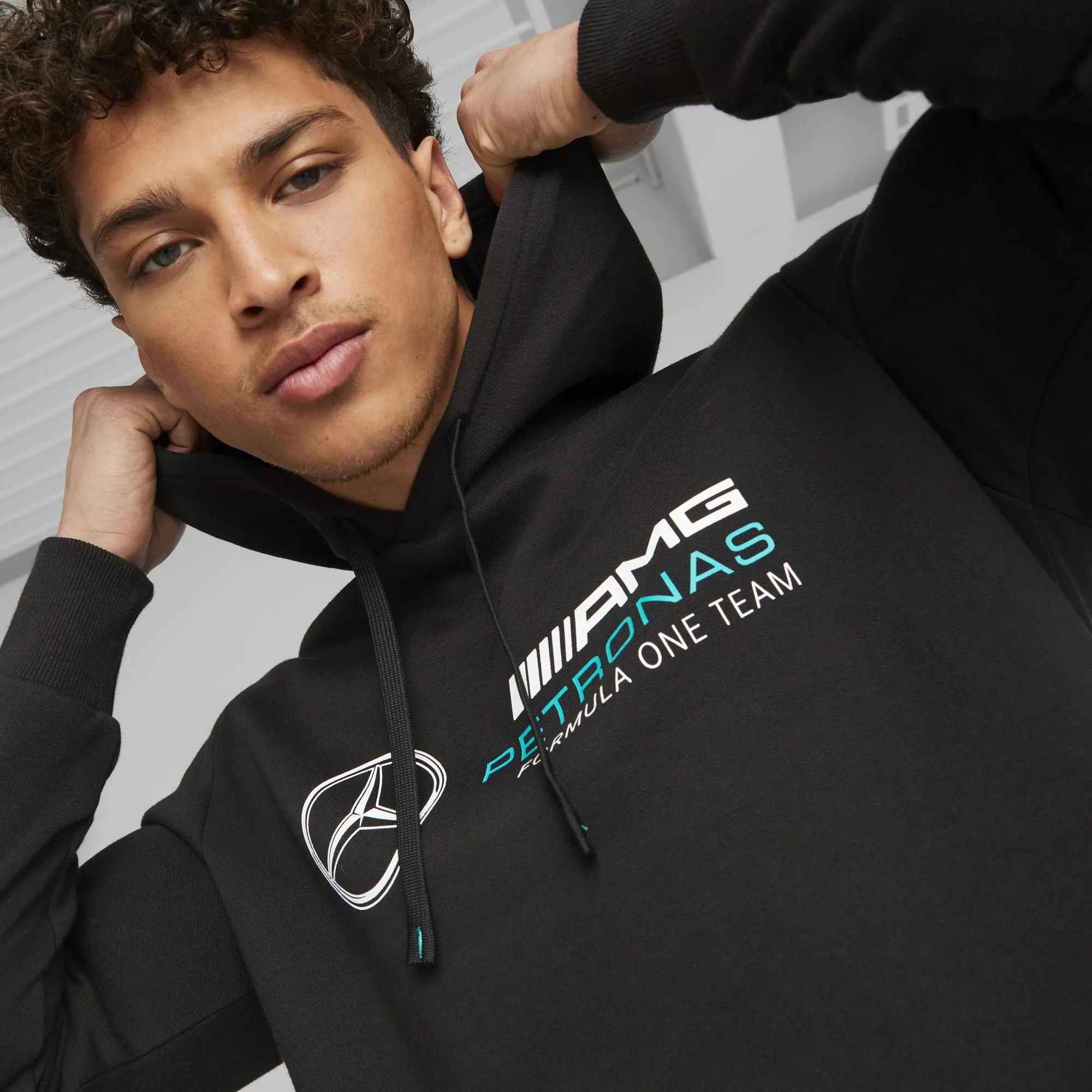 Mercedes sweatshirt, hooded, Puma, ESS, fleece, black