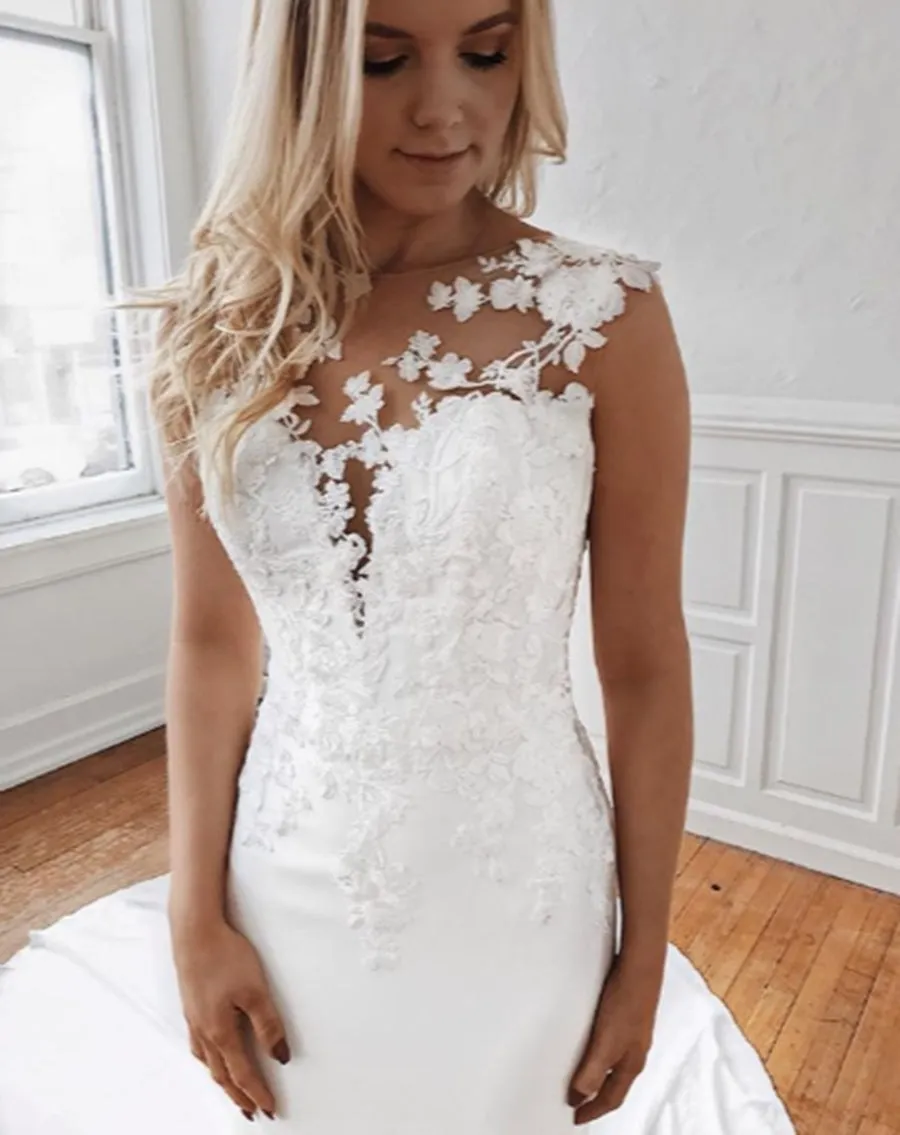 Mermaid Lace Appliques White Wedding with Train, Mermaid White Lace Prom, White Lace Formal Evening