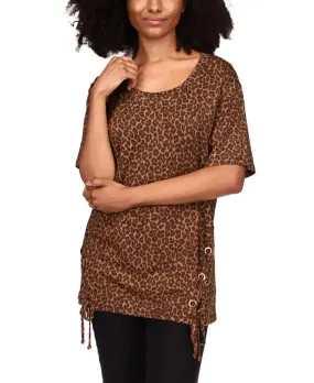 Michael Kors Women's Cheetah Print Lace Up Tunic Brown Size X-Small