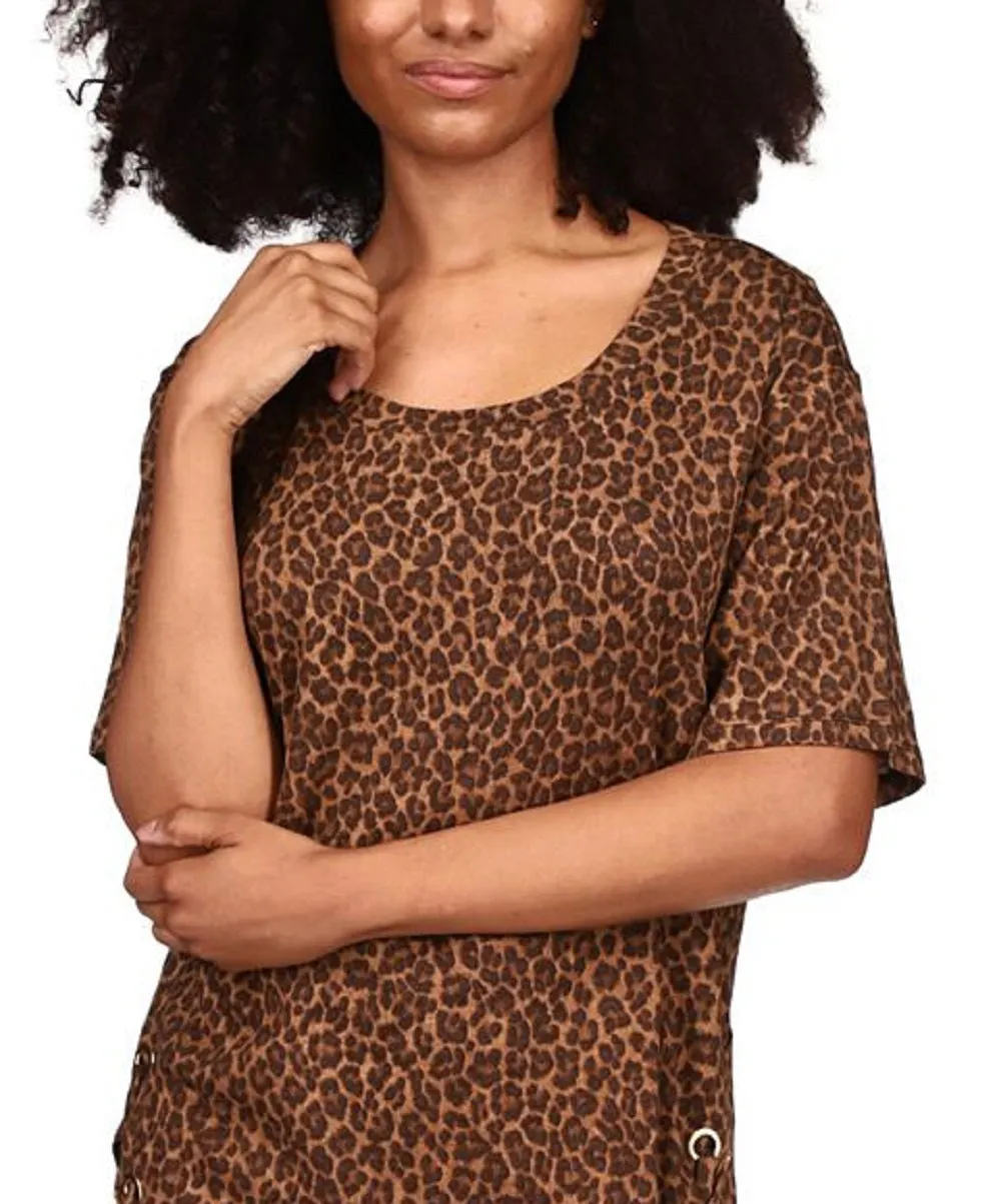 Michael Kors Women's Cheetah Print Lace Up Tunic Brown Size X-Small